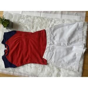 Dockers Khakis White Petite Shorts Size 4 and red shirt